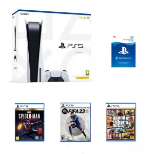 Consola Sony PlayStation 5 825GB + Grand Theft Auto V + FIFA 23 (Pré-Venda) + Spider-Man: Miles Morales + PSN 30€